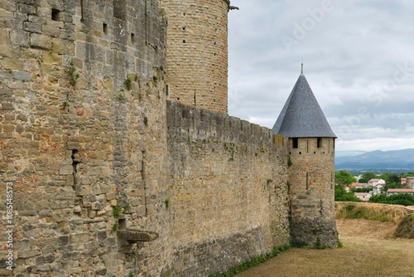 Fototapeta View of the fortified city of Carcasonne. Carcassonne is a medieval castle located in the French city of Carcassonne in Aude Occitanie Southern France