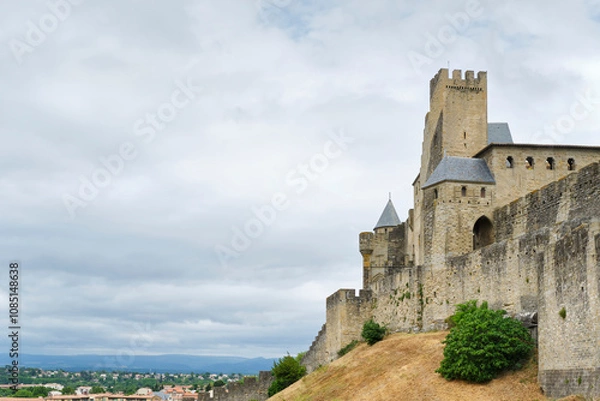 Fototapeta View of the fortified city of Carcasonne. Carcassonne is a medieval castle located in the French city of Carcassonne in Aude Occitanie Southern France