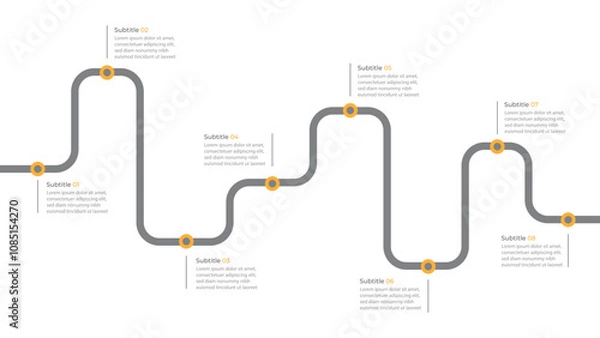 Fototapeta Infographic roadmap design template. Business Timeline of 8 Important Business Events annual business presentation. Vector illustration