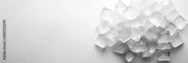 Obraz A pile of ice cubes on a white background, with clean and sharp edges	
