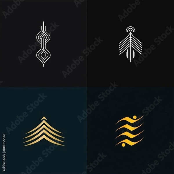 Obraz A contemporary logo design showcasing an upward arrow intertwined with a minimalist signal wave, representing connectivity and progress.