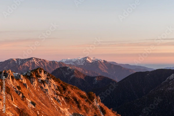 Fototapeta 朝焼けの北アルプス