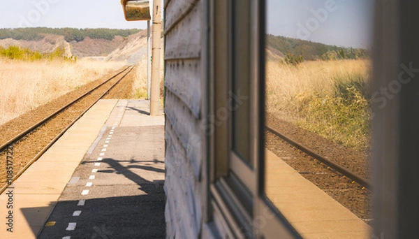 Fototapeta 古い　駅　線路　無人　自然