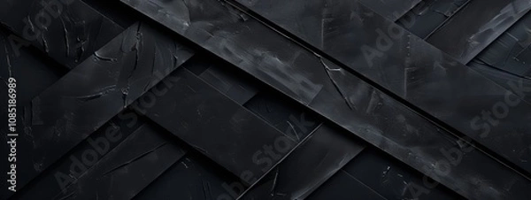 Fototapeta Abstract black lines and shapes on a dark background. Geometric design for banner template with white space in the center for text. Minimalist wallpaper with copy space.