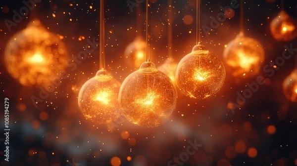 Fototapeta A collection of glowing ornaments suspended in a festive atmosphere.