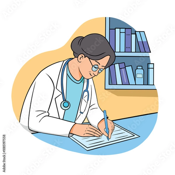 Obraz  A female doctors taking notes vector illustration on white background