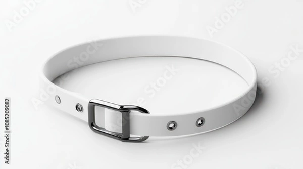 Fototapeta Minimal white dog collar mockup with plastic buckle and ring, isolated for customization