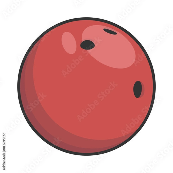 Fototapeta A cartoon red bowling ball with three holes and a dark grey outline