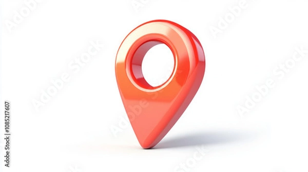 Obraz Red location pin icon with 3D design. It's a shiny, realistic marker for GPS tracking. The map pin is cut out on a white background.