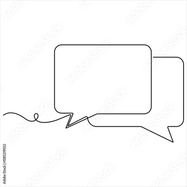 Fototapeta  Continuous speech bubble single line art drawing dialogue speech bubble border vector illustration