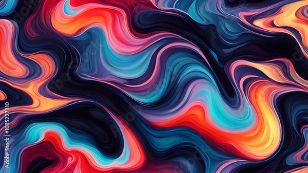 Fototapeta A colorful abstract painting with a blue and orange swirl