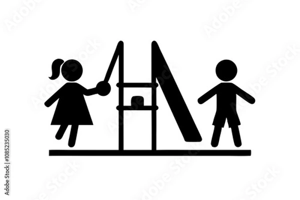 Fototapeta This simple vector icon represents a swing set and climbing frame, perfect for representing outdoor play 