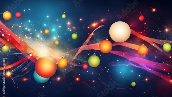 Fototapeta A colorful, swirling background of Christmas ornaments