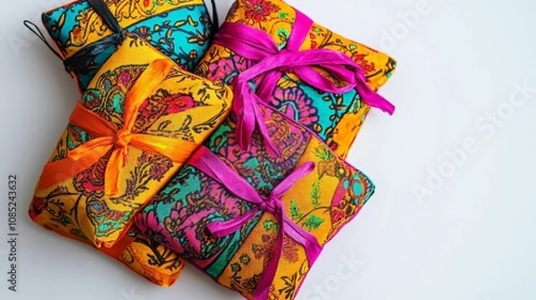Obraz Colorful Gift Boxes with Ribbons on White Background