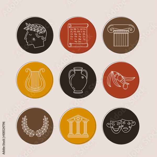 Obraz Set of vector images on the theme of ancient Greece. They can be used as logo design elements, as illustration for travel agencies.