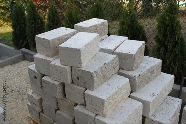 Obraz Errichten einer Steinmauer im Garten