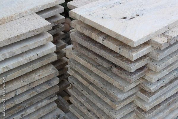 Obraz Errichten einer Steinmauer im Garten