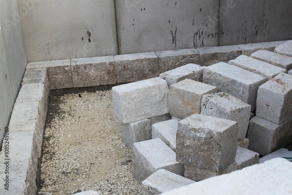 Obraz Errichten einer Steinmauer im Garten