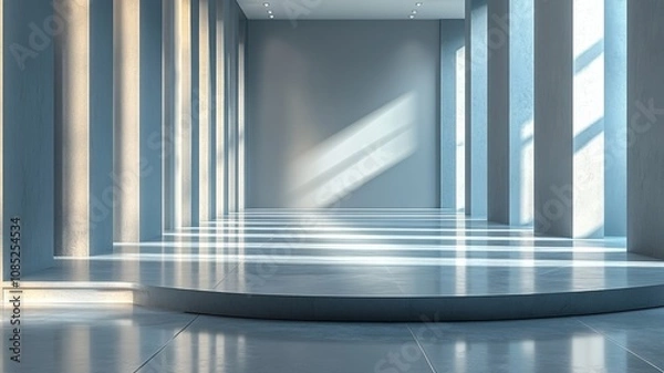 Fototapeta A clear glass podium with a sleek, minimalist design, located in a bright, spacious room. Generative AI