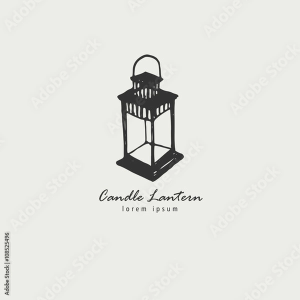 Obraz Rustic candle lantern logo in the style of a sketch. The symbol of warmth and comfort.