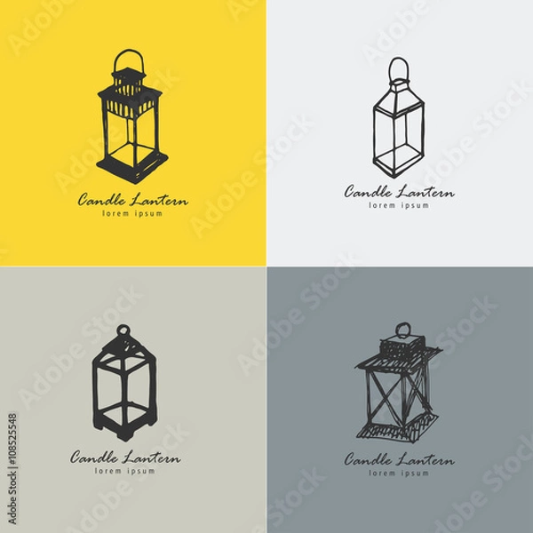Obraz Rustic candle lantern logo in the style of a sketch. The symbol of warmth and comfort.