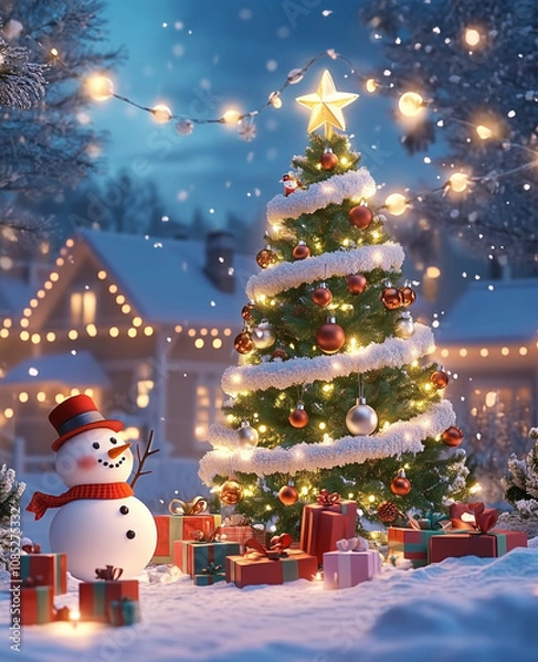 Obraz christmas tree and snowman