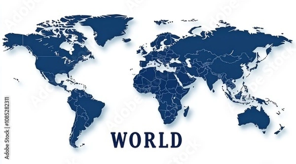 Obraz Detailed Dark Blue World Map Illustration Featuring Continents and Oceans for Travel Publications and Educational Resources