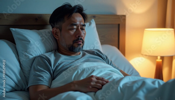 Fototapeta Man Struggling to Sleep at Night