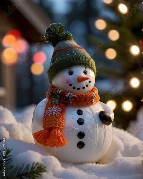 Fototapeta A close-up of a beautifully crafted silver Christmas ornament resting on a polished wooden table. The ornament features intricate frosted designs and delicate glittering patterns. In the background, a