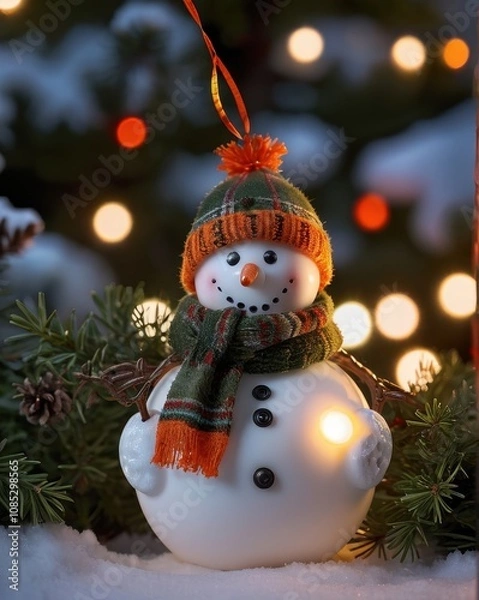 Fototapeta A close-up of a beautifully crafted silver Christmas ornament resting on a polished wooden table. The ornament features intricate frosted designs and delicate glittering patterns. In the background, a