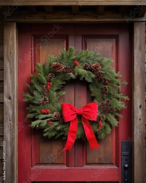 Fototapeta A close-up of a beautifully crafted silver Christmas ornament resting on a polished wooden table. The ornament features intricate frosted designs and delicate glittering patterns. In the background, a