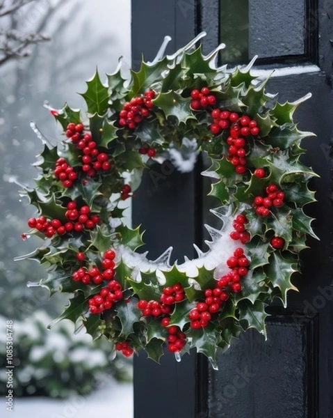 Fototapeta A close-up of a beautifully crafted silver Christmas ornament resting on a polished wooden table. The ornament features intricate frosted designs and delicate glittering patterns. In the background, a