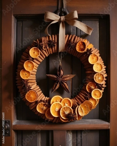 Fototapeta A close-up of a beautifully crafted silver Christmas ornament resting on a polished wooden table. The ornament features intricate frosted designs and delicate glittering patterns. In the background, a