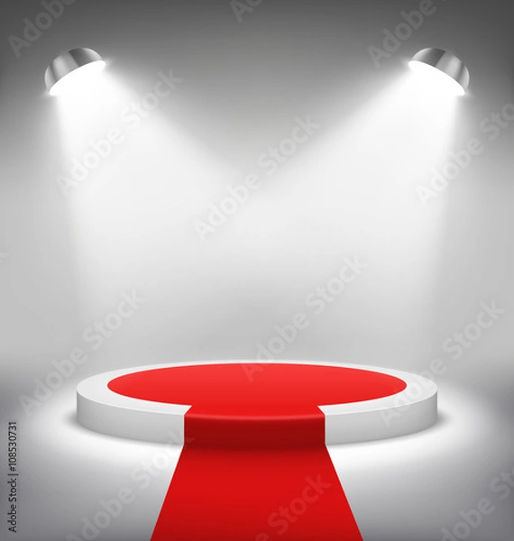 Fototapeta Illuminated Festive Stage Podium Scene with Red Carpet for Award