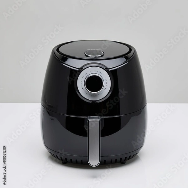 Fototapeta Front facing view of a modern black air fryer