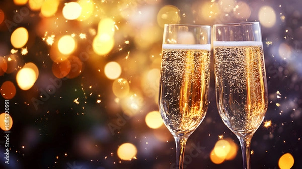 Fototapeta Champagne Toast with Golden Bokeh Lights
