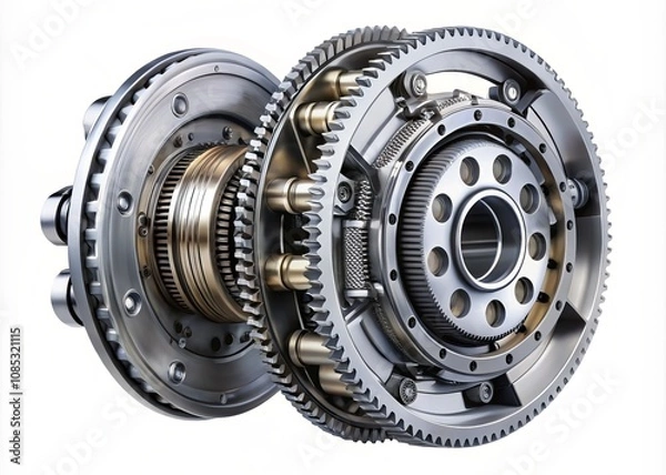 Fototapeta Detailed Cross Section of a Clutch and Gearbox Transmission Component Isolated on White Background Perfect for Automotive Engineering and Mechanical Design Illustrations
