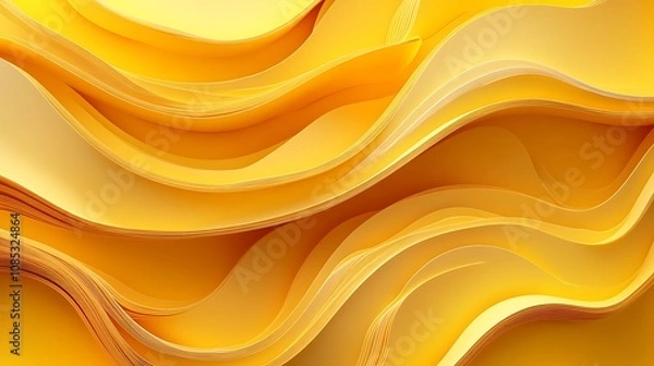 Fototapeta 3D render of a yellow abstract background wave, Abstract background 3d wave