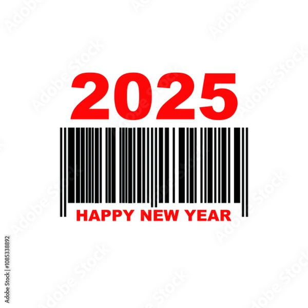 Fototapeta 2025. Barcode. Happy New Year. Isolated on a white background. New Year design.