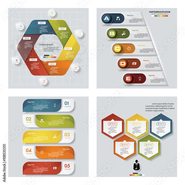 Fototapeta Collection of 4 design colorful presentation templates. Vector Background. For your idea and presentation.