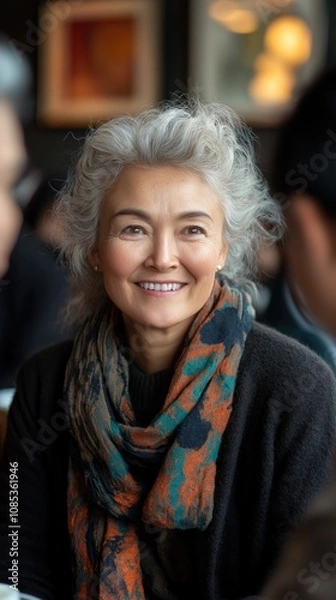 Fototapeta Two friends share a warm moment in a café, showcasing their genuine expressions and laughter