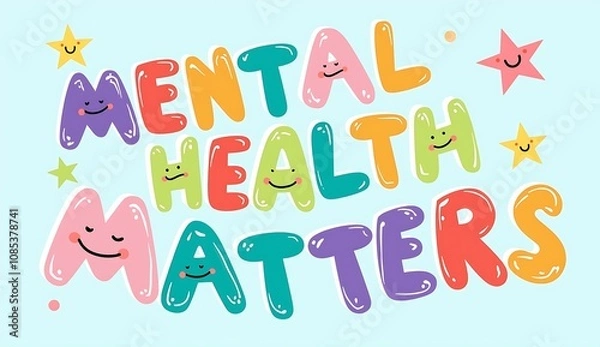 Fototapeta Colorful and playful mental health message with colorful letters