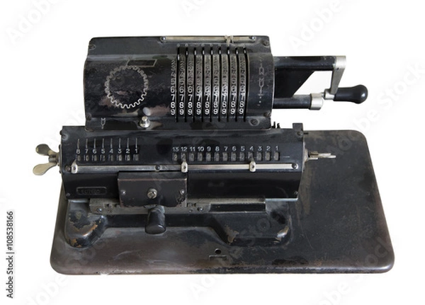 Obraz Old black adding machine isolated on white background