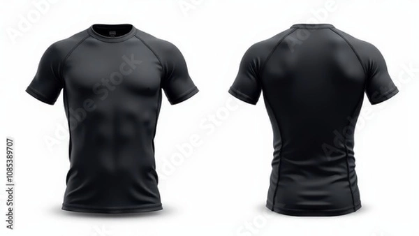 Obraz Front and back view of a detailed rashguard mockup. Perfect for showcasing realistic texture, smooth material, and stitching details.