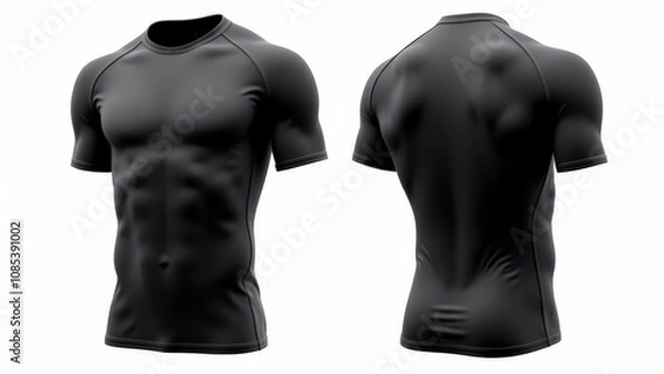 Obraz Professional rashguard mockup emphasizing intricate stitching, textured material, and shadowed details in front and back views.