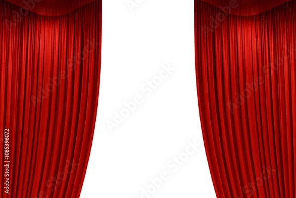 Fototapeta Open Red stage curtain, photo, png isolated on transparent background	