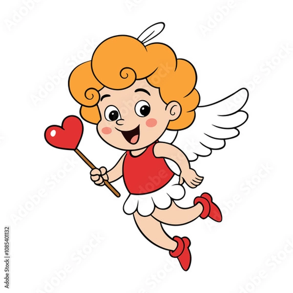 Fototapeta Cute Cupid Character for Valentine's Day, Cute and Playful Cartoon Cupid, Adorable Cupid Vector