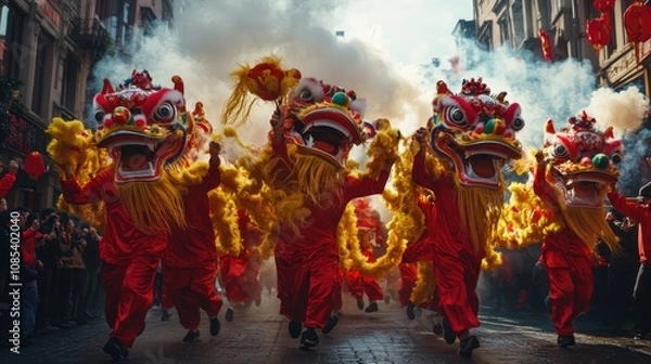 Fototapeta Lion Dance Performance in a Festive Atmosphere