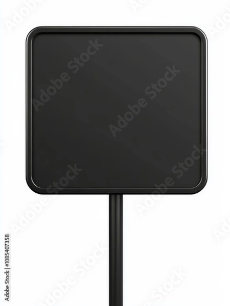 Fototapeta Blank Square Signpost: A simple, yet versatile black square signpost stands tall on a slender pole, ready to display your message or branding.