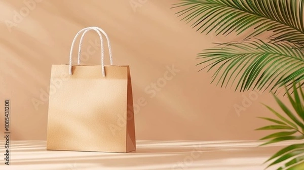 Obraz Kraft paper bag mockup on clean table, isolated background